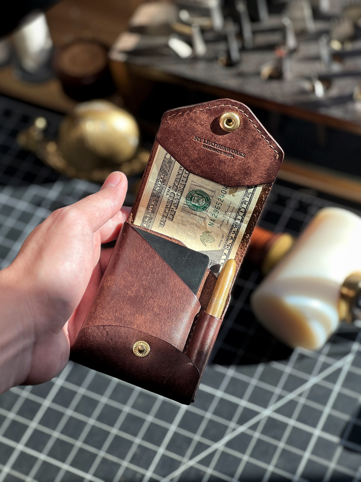 Compacte Lederen Portemonnee met Penhouder Full Grain Handgemaakt Kaarthouder Heren Dames Accessoire | Sulvida
