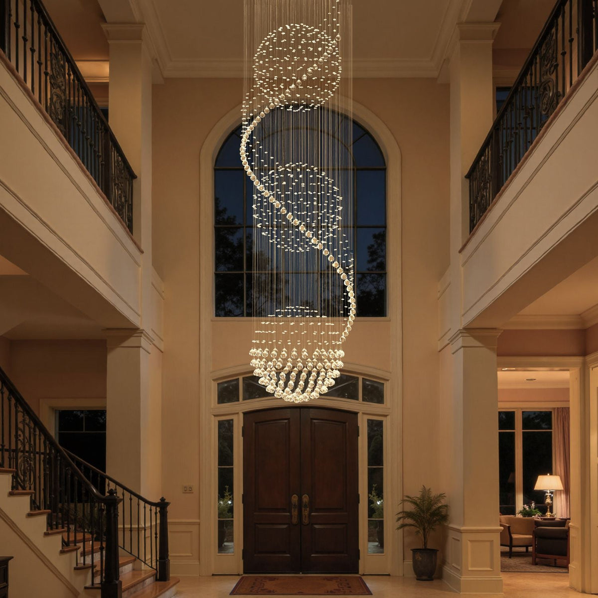 Kristallen Kroonluchter Spiraal Chroom K9 Druppels Trapgat Luxe Verlichting Hal Entree Design Woonkamer | Sulvida