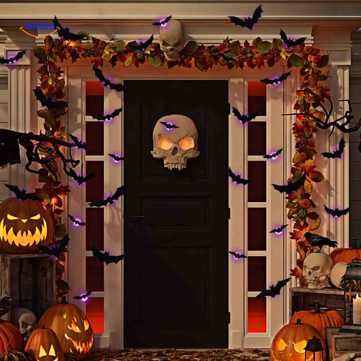 3D Wanddecoratie met LED-Verlichting Halloween Vleermuis Spin Spook Muurstickers Glow Effect Feestdecoratie | Sulvida
