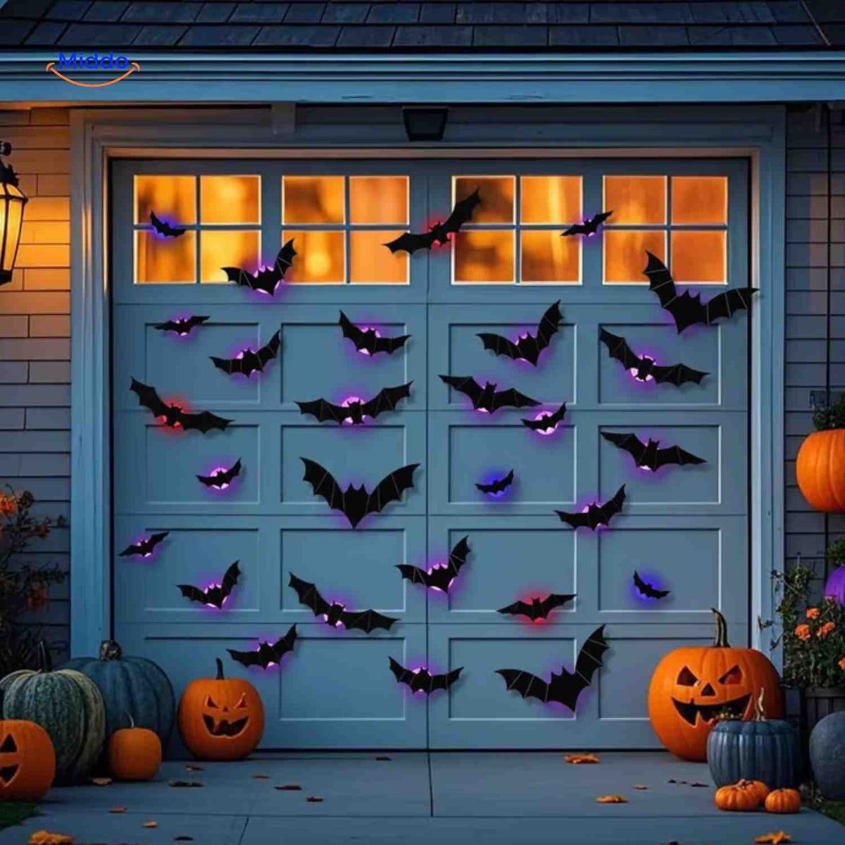 3D Wanddecoratie met LED-Verlichting Halloween Vleermuis Spin Spook Muurstickers Glow Effect Feestdecoratie | Sulvida