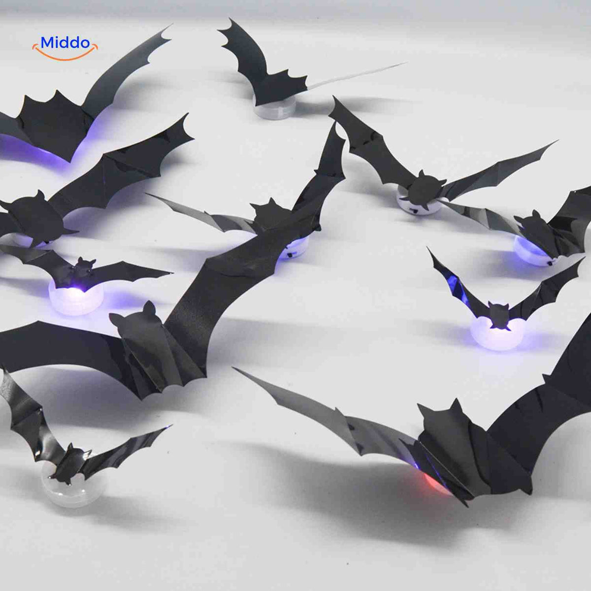 3D Wanddecoratie met LED-Verlichting Halloween Vleermuis Spin Spook Muurstickers Glow Effect Feestdecoratie | Sulvida