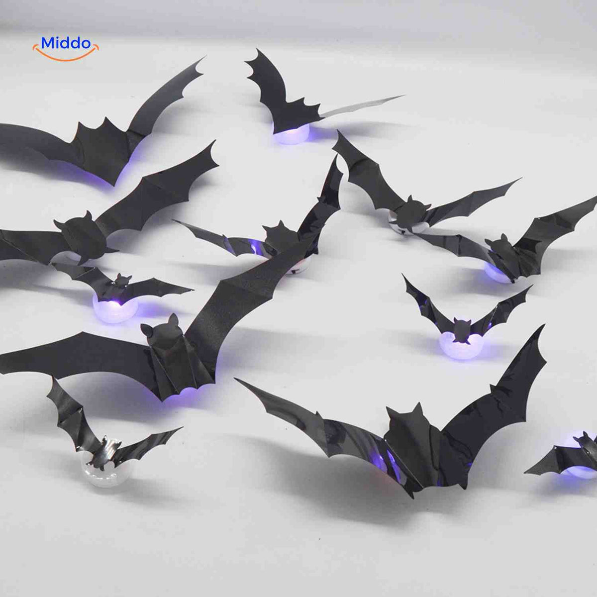 3D Wanddecoratie met LED-Verlichting Halloween Vleermuis Spin Spook Muurstickers Glow Effect Feestdecoratie | Sulvida