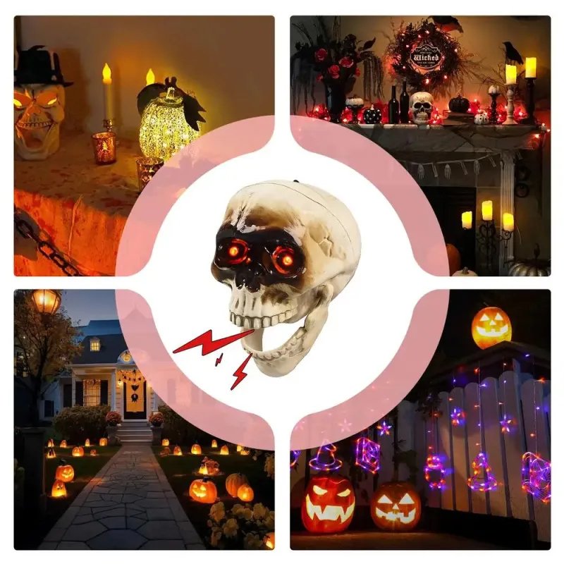 Halloween Doodskop Decoratie met Bewegingssensor LED-verlichting Geluid Griezel Schedel Feestdecoratie | Sulvida