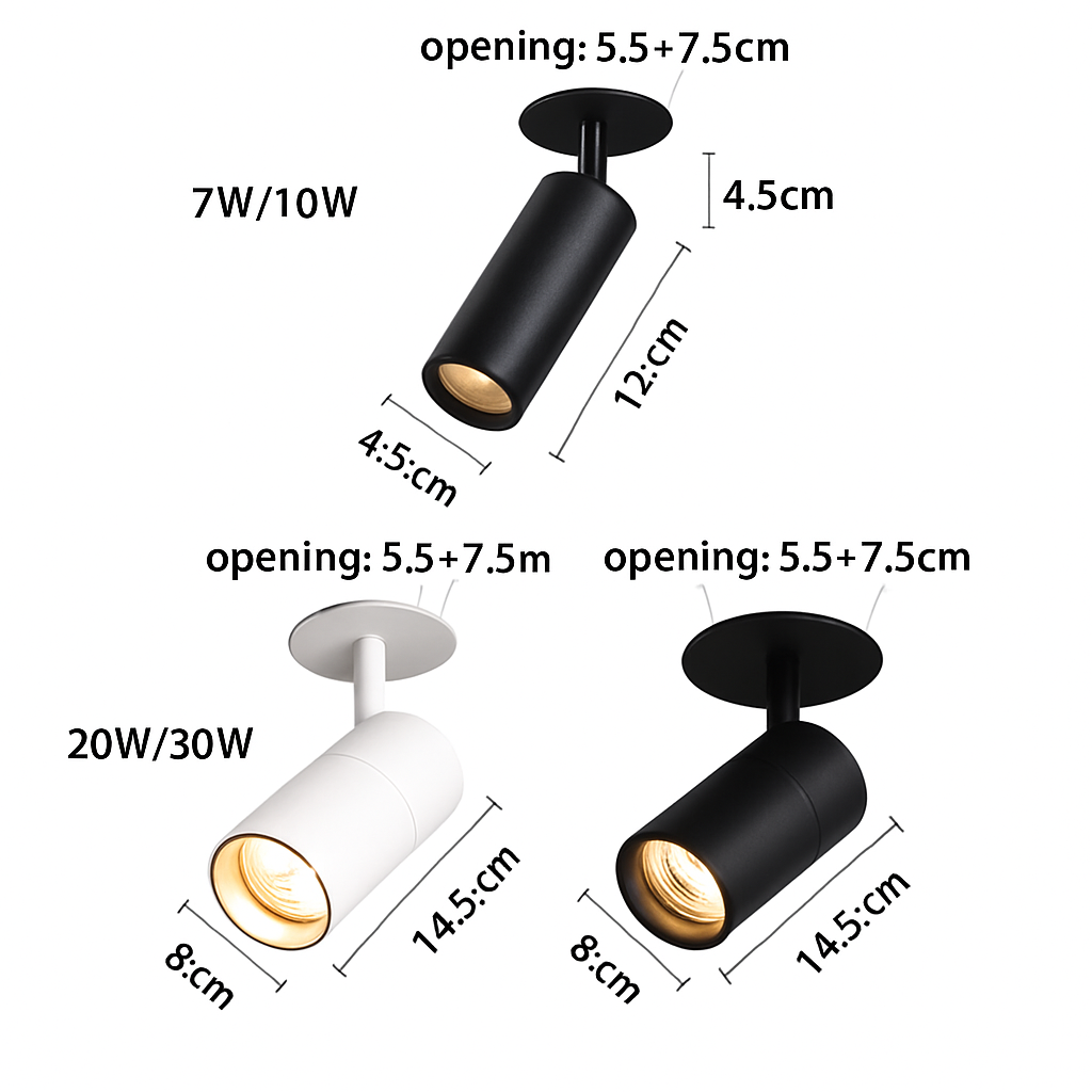 LED Plafondspot Opbouw Kantelbaar Zwart of Wit Tubelamp 7W-30W Keuken Plafondlamp Spots Cilinder Directioneel | Sulvida