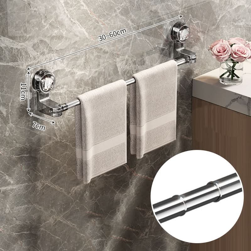Porte-serviettes extensible sans perçage 30-60 cm, noir, blanc ou acier inoxydable, pivotant à 180°, autocollant, fixation murale pour salle de bains - Sulvida