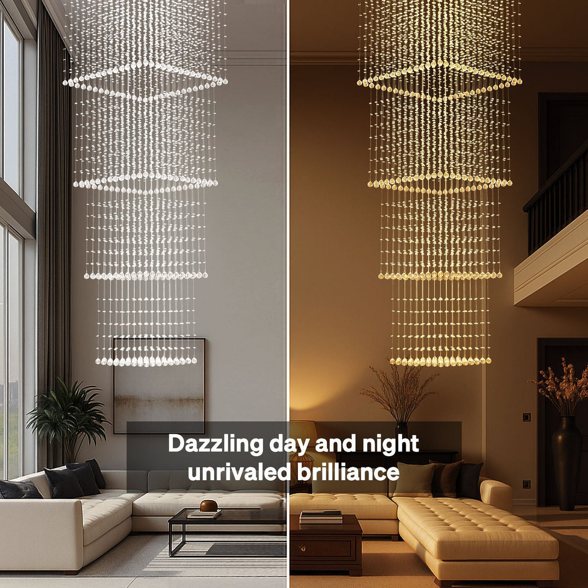 Kristallen hanglamp vierkant chroom raindrop design kroonluchter langwerpig K9 staal modern voor traphal | Sulvida