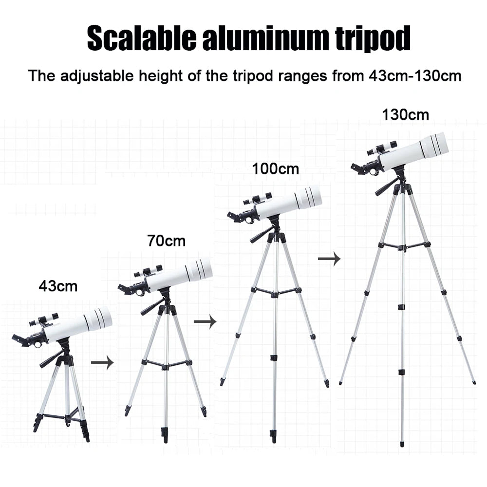 Télescope pour enfants, ouverture de 70mm, focale de 400mm, lentille de Barlow 5× et trépied réglable, télescope d’observation des étoiles | Sulvida