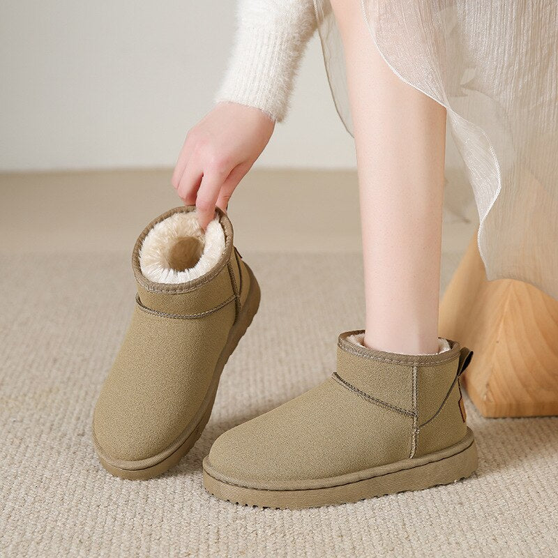Leren Enkellaarzen met Warme Voering voor Dames Bruin Zwart Khaki Winter Waterbestendig Antislip Comfortabel | Sulvida