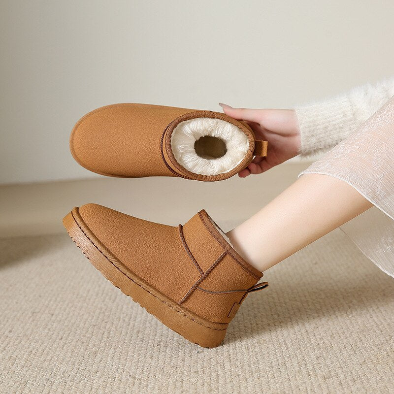 Leren Enkellaarzen met Warme Voering voor Dames Bruin Zwart Khaki Winter Waterbestendig Antislip Comfortabel | Sulvida