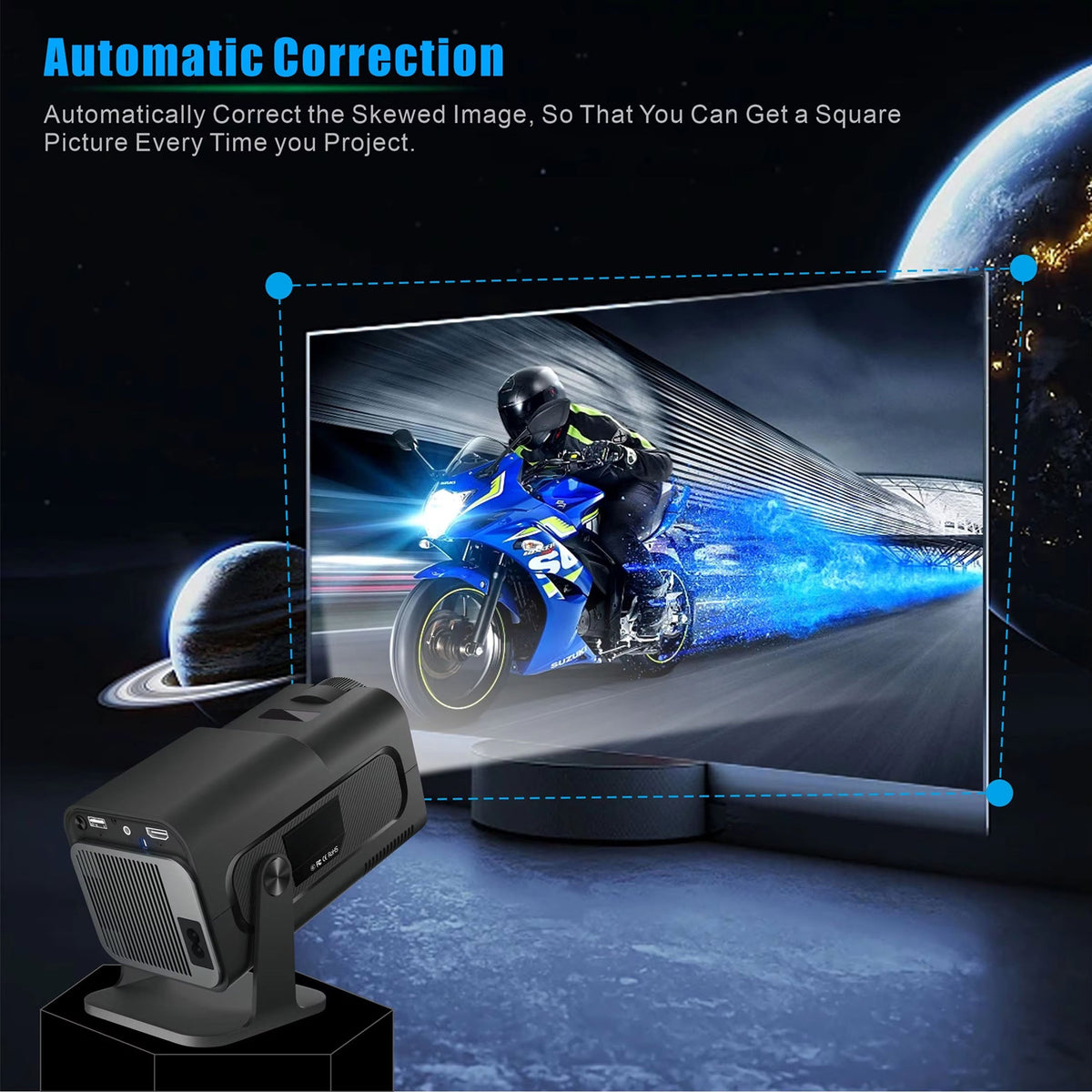 Projecteur d’extérieur compact, 300 lumens ANSI, Full HD 1080p, Android 11, sans fil, 150 pouces, portable | Sulvida