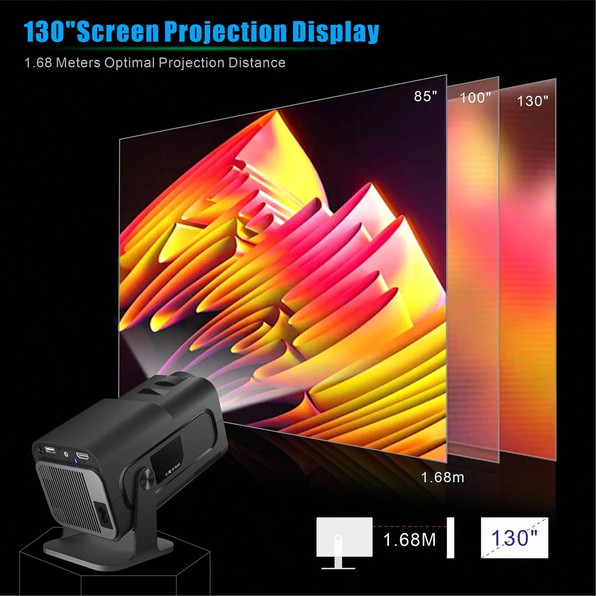 Projecteur d’extérieur compact, 300 lumens ANSI, Full HD 1080p, Android 11, sans fil, 150 pouces, portable | Sulvida