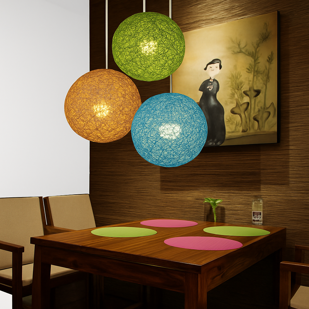 Rieten Hanglamp Bol Papier Gevlochten Design Diverse Kleuren Verstelbaar 100cm Snoer Sfeerverlichting | Sulvida