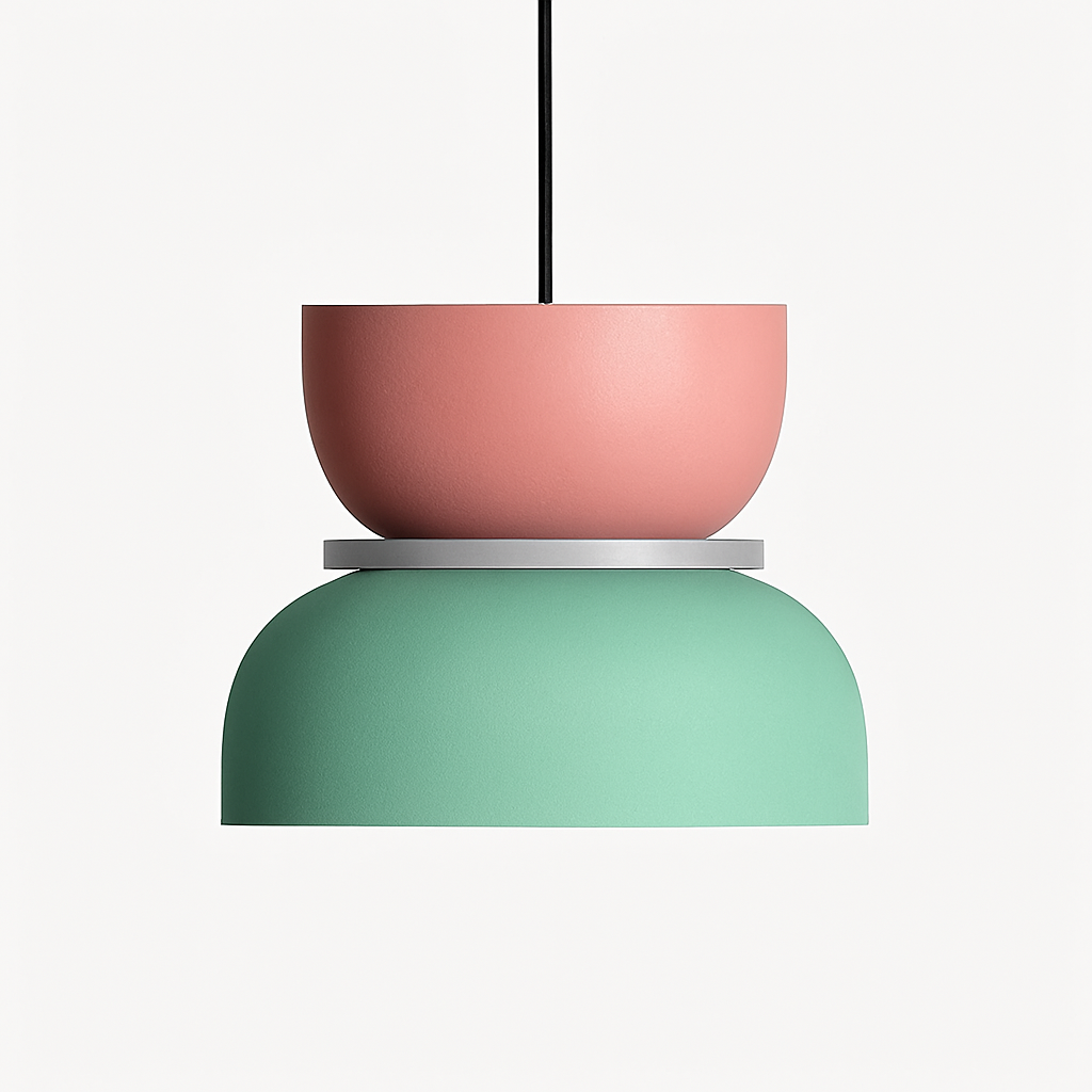 Moderne hanglamp metaal met grafische vormen gekleurde kap industrieel design plafondverlichting woonkamer | Sulvida