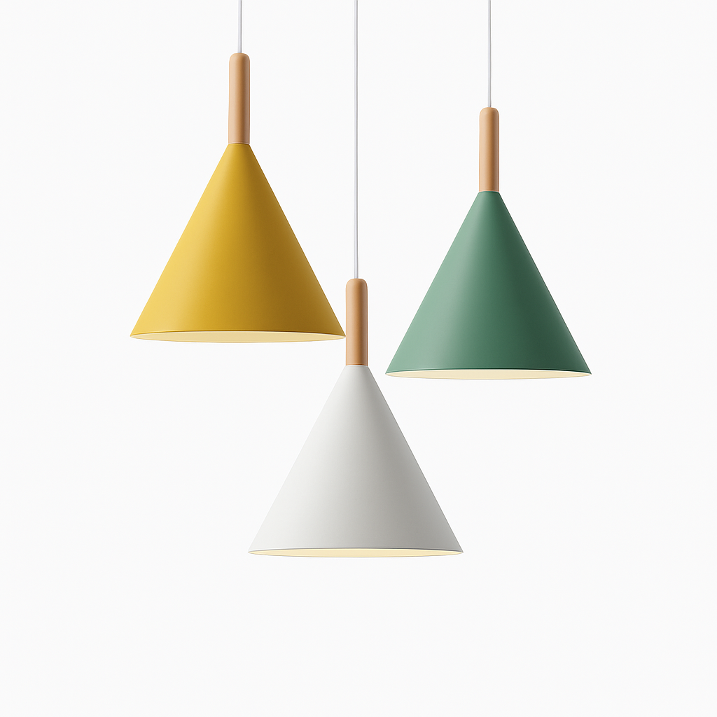 Hanglamp conisch metaal en hout eetkamer keuken woonkamer gekleurde kap modern design sfeerverlichting | Sulvida