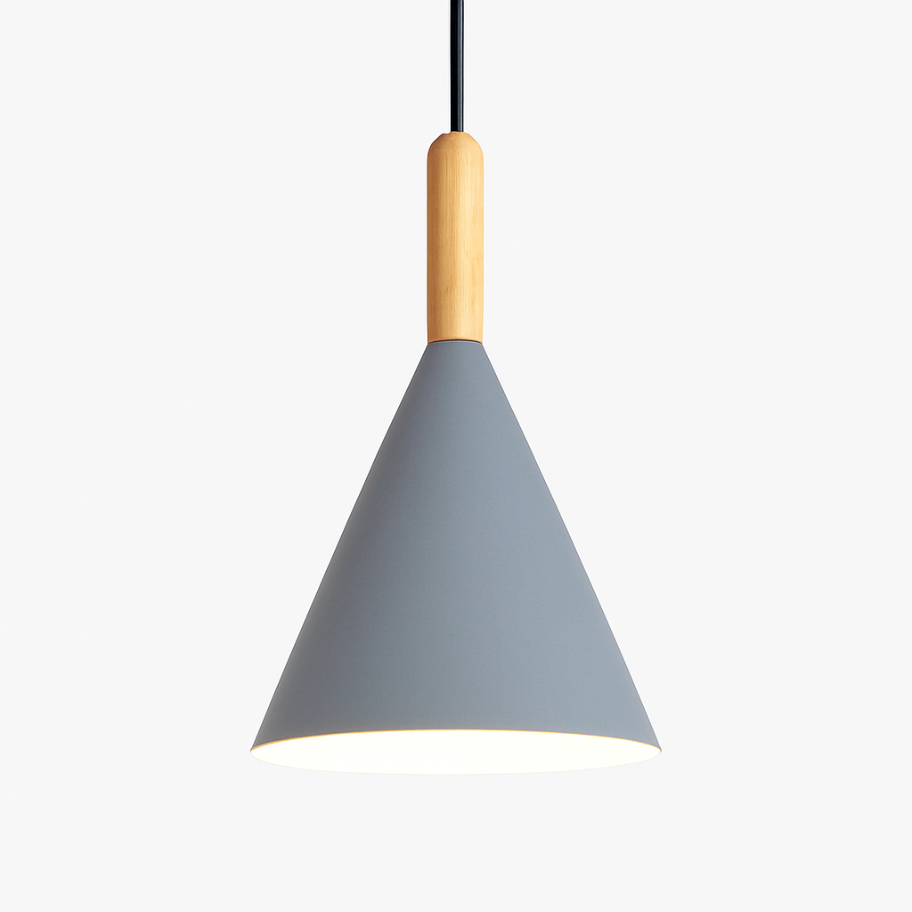 Hanglamp conisch metaal en hout eetkamer keuken woonkamer gekleurde kap modern design sfeerverlichting | Sulvida