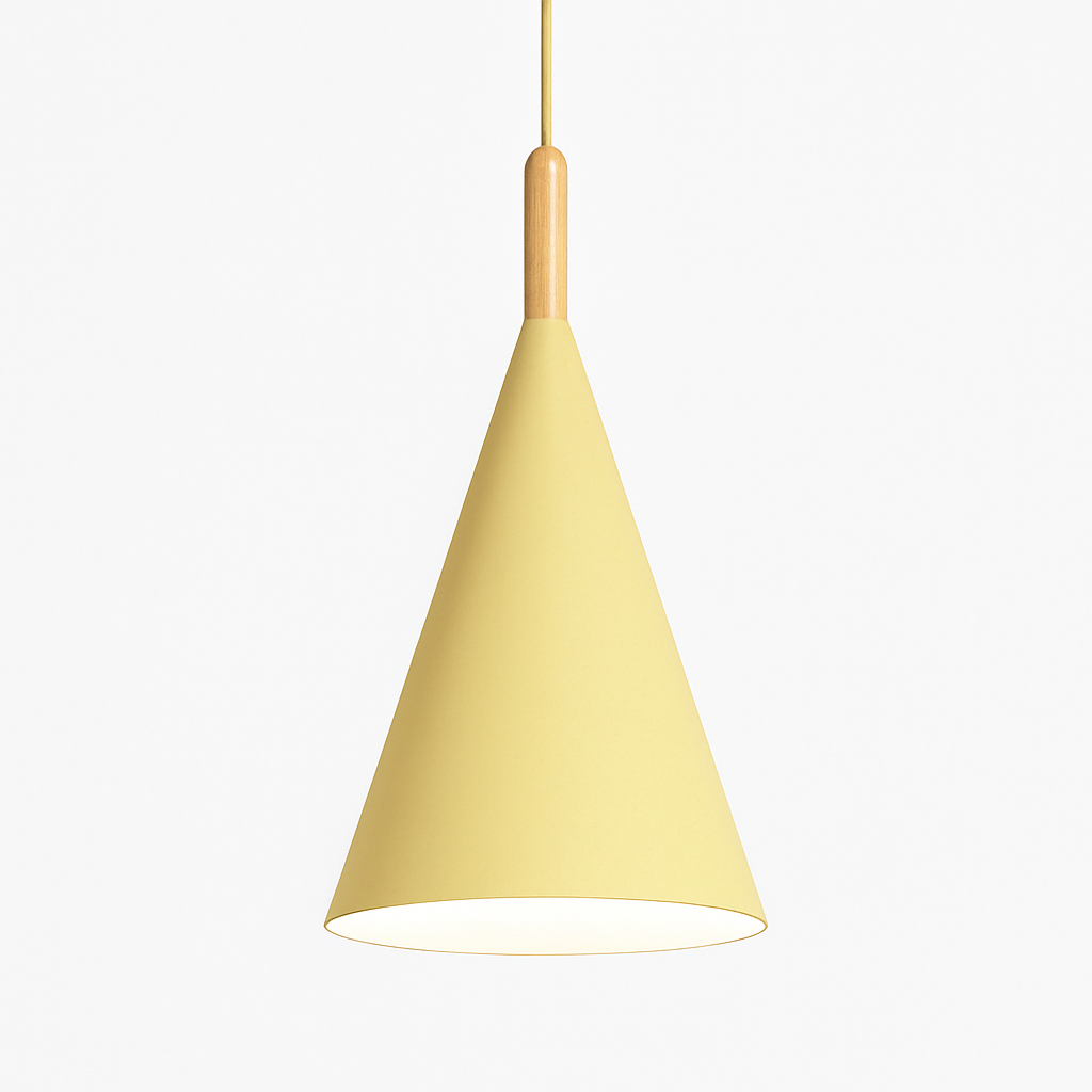 Hanglamp conisch metaal en hout eetkamer keuken woonkamer gekleurde kap modern design sfeerverlichting | Sulvida