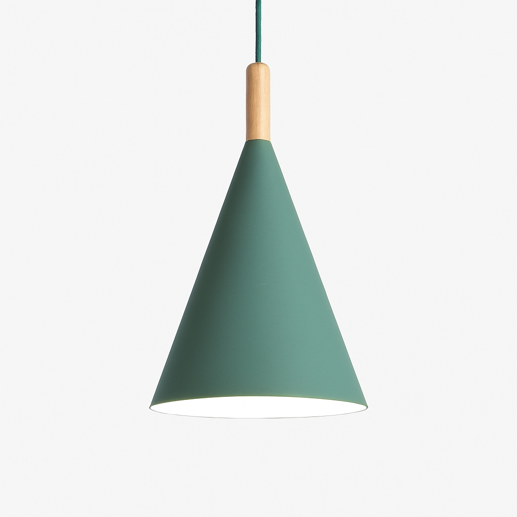 Hanglamp conisch metaal en hout eetkamer keuken woonkamer gekleurde kap modern design sfeerverlichting | Sulvida