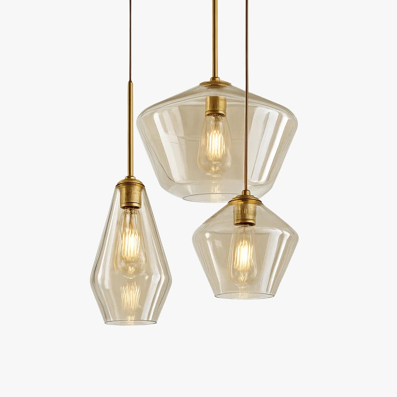 Glazen hanglamp met metaal transparant of amber moderne sfeerverlichting voor eetkamer woonkamer en keuken | Sulvida