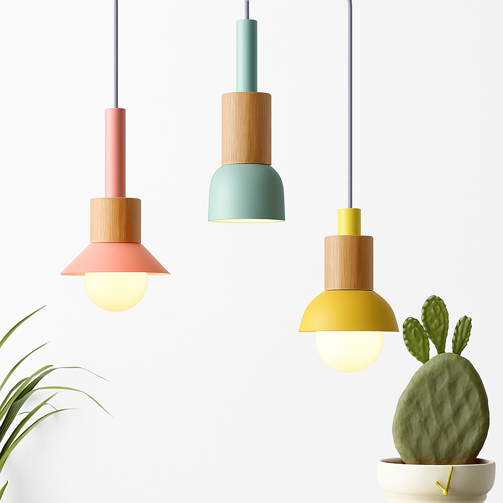 Design Hanglamp Hout & Metaal Geel Groen Wit Roze Geometrisch 12×16 tot 14×20 cm Woonkamer Eetkamer Slaapkamer | Sulvida