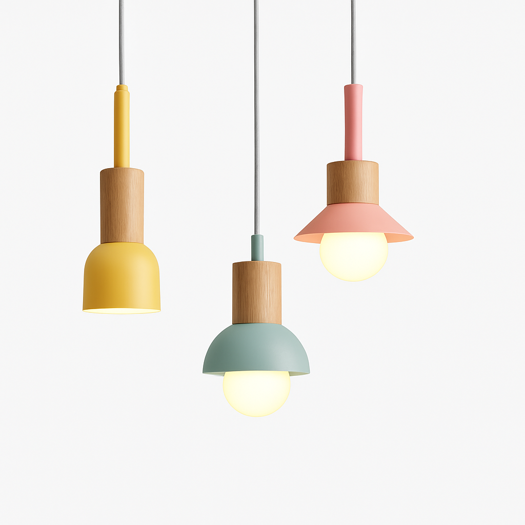 Design Hanglamp Hout & Metaal Geel Groen Wit Roze Geometrisch 12×16 tot 14×20 cm Woonkamer Eetkamer Slaapkamer | Sulvida