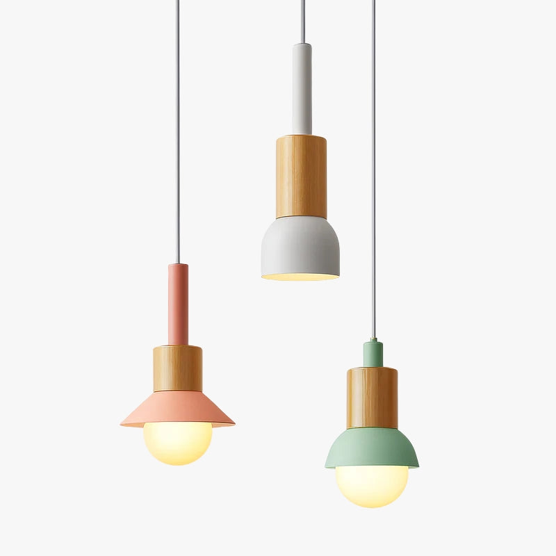 Design Hanglamp Hout & Metaal Geel Groen Wit Roze Geometrisch 12×16 tot 14×20 cm Woonkamer Eetkamer Slaapkamer | Sulvida