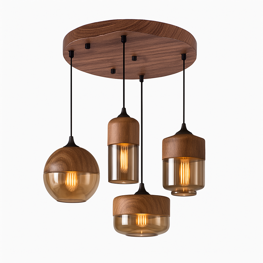 Hanglamp industrieel hout glas retro loft zwart bruin vintage E27 voor eetkamer woonkamer restaurant bar | Sulvida