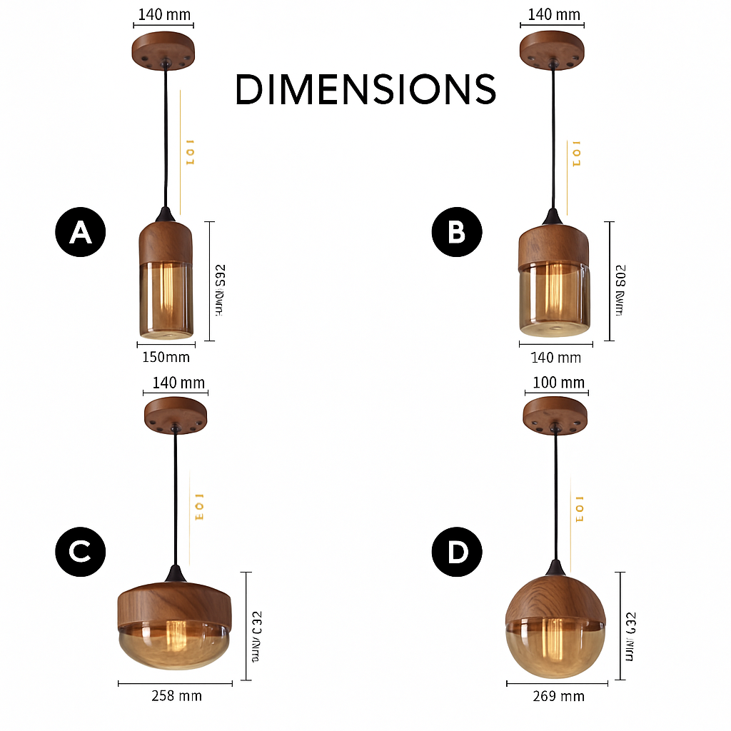Hanglamp industrieel hout glas retro loft zwart bruin vintage E27 voor eetkamer woonkamer restaurant bar | Sulvida