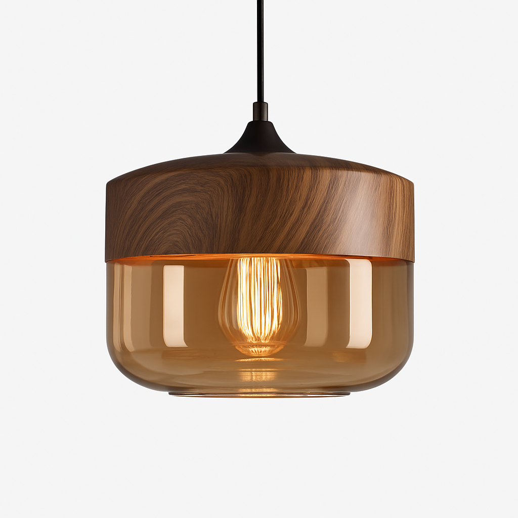 Hanglamp industrieel hout glas retro loft zwart bruin vintage E27 voor eetkamer woonkamer restaurant bar | Sulvida