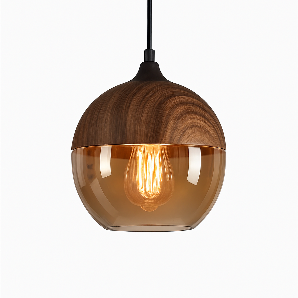 Hanglamp industrieel hout glas retro loft zwart bruin vintage E27 voor eetkamer woonkamer restaurant bar | Sulvida
