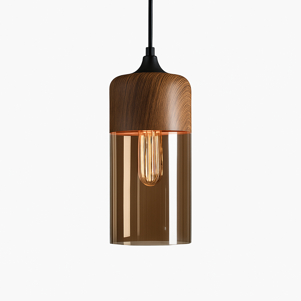Hanglamp industrieel hout glas retro loft zwart bruin vintage E27 voor eetkamer woonkamer restaurant bar | Sulvida