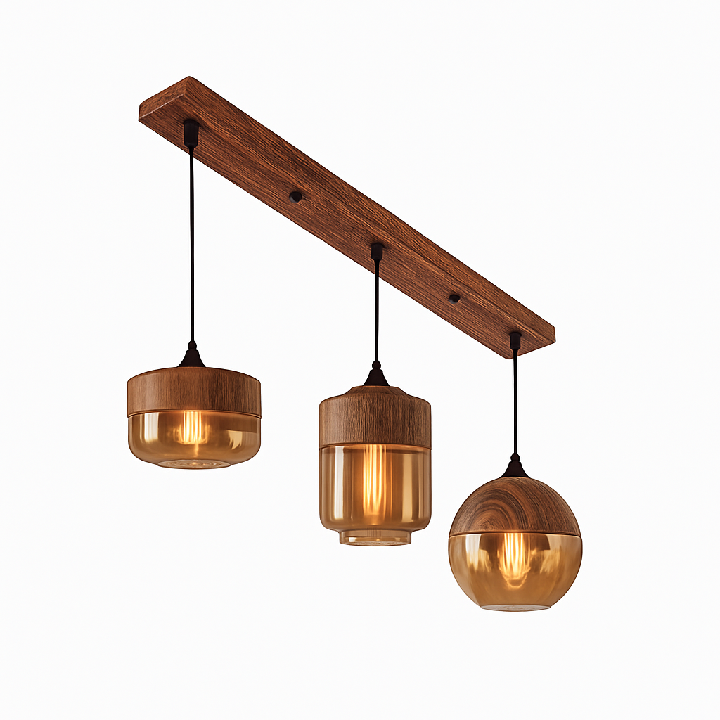 Hanglamp industrieel hout glas retro loft zwart bruin vintage E27 voor eetkamer woonkamer restaurant bar | Sulvida