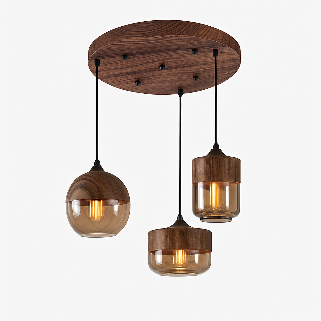 Hanglamp industrieel hout glas retro loft zwart bruin vintage E27 voor eetkamer woonkamer restaurant bar | Sulvida