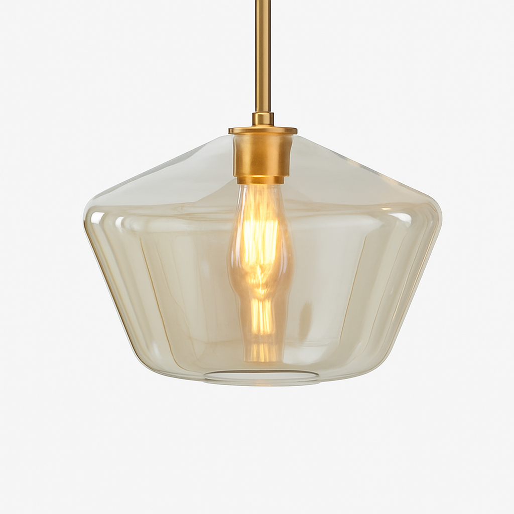 Glazen hanglamp met metaal transparant of amber moderne sfeerverlichting voor eetkamer woonkamer en keuken | Sulvida