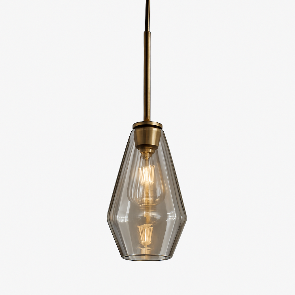 Glazen hanglamp met metaal transparant of amber moderne sfeerverlichting voor eetkamer woonkamer en keuken | Sulvida