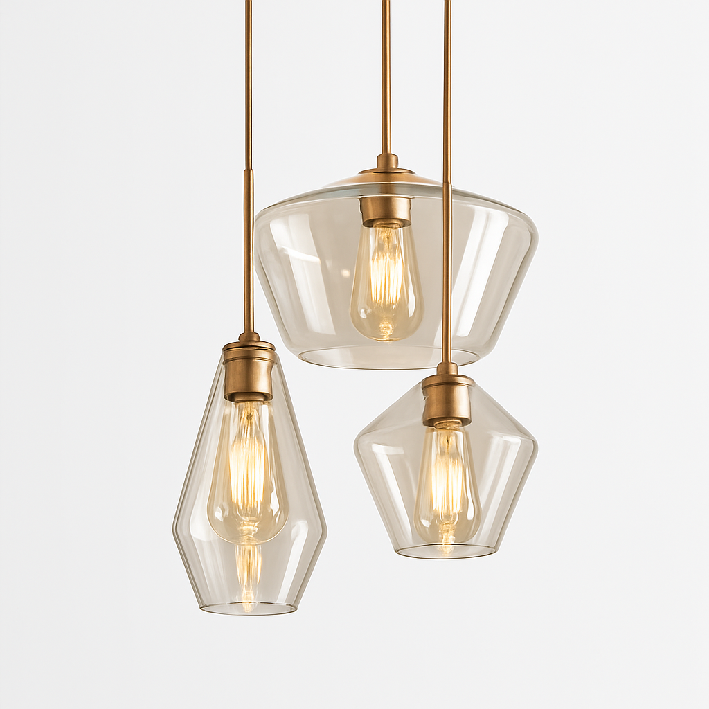 Glazen hanglamp met metaal transparant of amber moderne sfeerverlichting voor eetkamer woonkamer en keuken | Sulvida