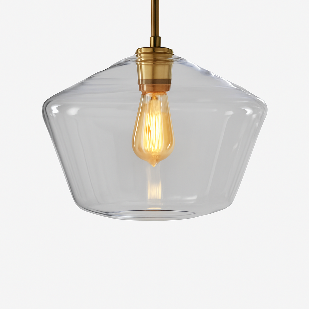 Glazen hanglamp met metaal transparant of amber moderne sfeerverlichting voor eetkamer woonkamer en keuken | Sulvida