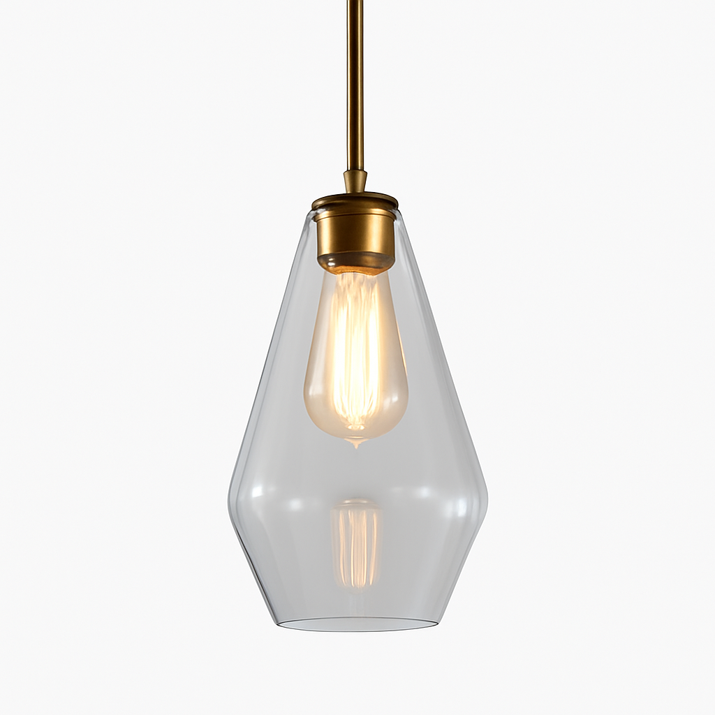 Glazen hanglamp met metaal transparant of amber moderne sfeerverlichting voor eetkamer woonkamer en keuken | Sulvida