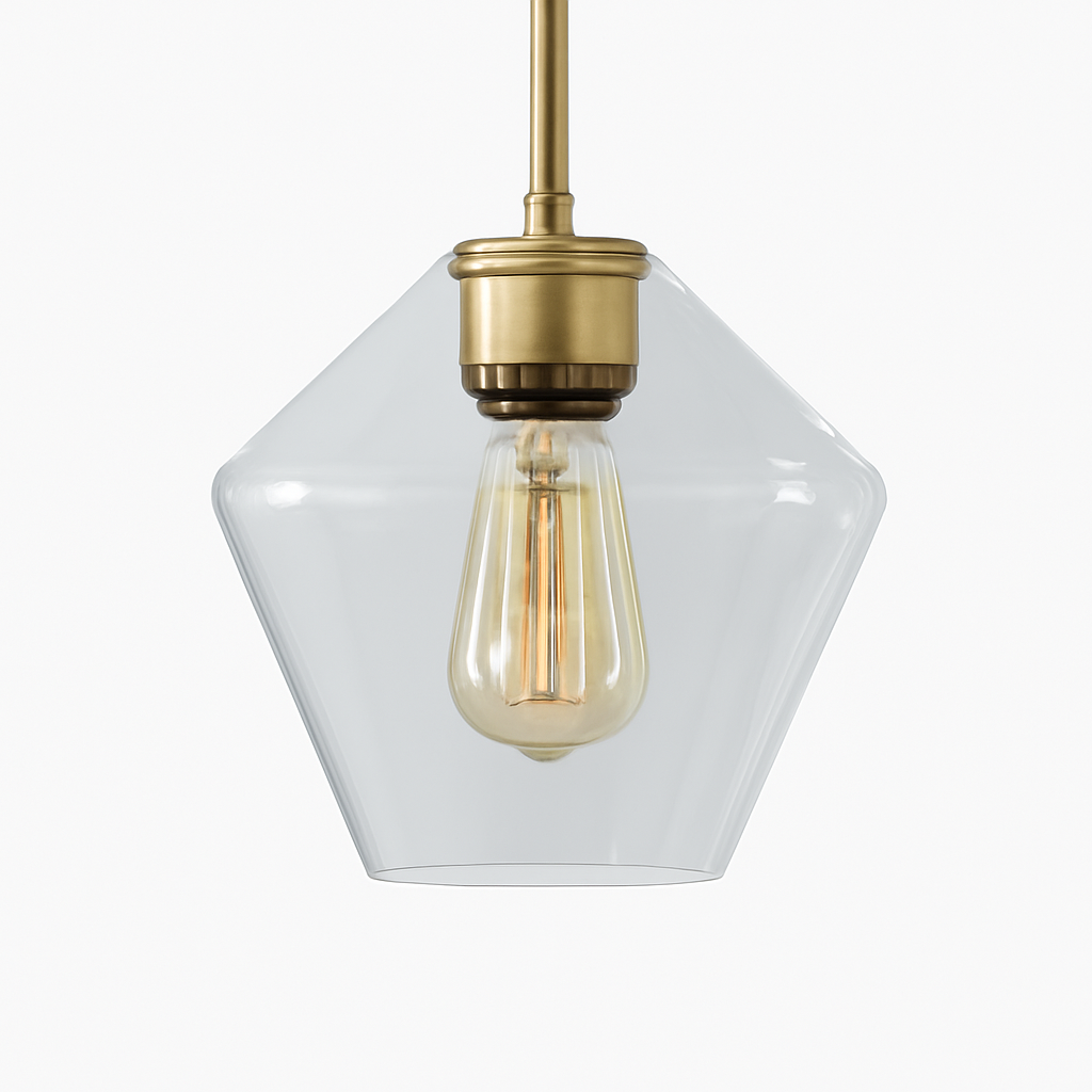 Glazen hanglamp met metaal transparant of amber moderne sfeerverlichting voor eetkamer woonkamer en keuken | Sulvida