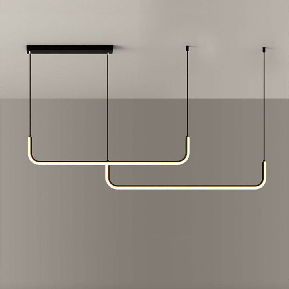 LED Hanglamp Aluminium Lineair 90-150 cm Zwart Goud Dimbaar Moderne Verlichting Eetkamer Bureau Woonkamer | Sulvida