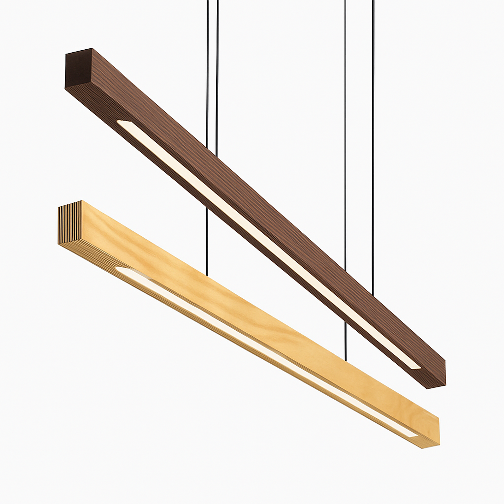 Houten Hanglamp LED Rechthoek Modern 80cm 120cm 150cm Eetkamer Lamp Warm Licht Dimbaar Design Verlichting | Sulvida