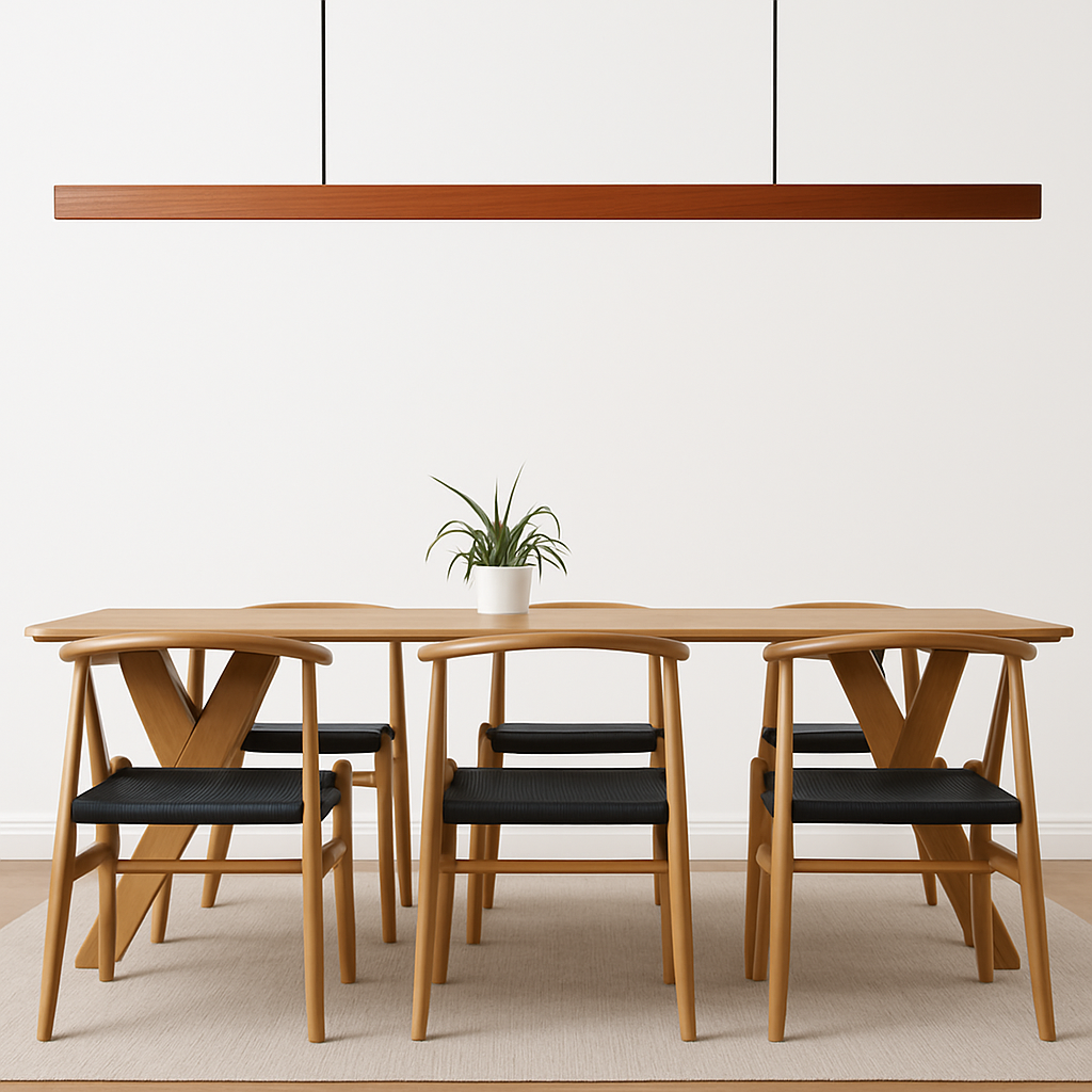 Houten Hanglamp LED Rechthoek Modern 80cm 120cm 150cm Eetkamer Lamp Warm Licht Dimbaar Design Verlichting | Sulvida