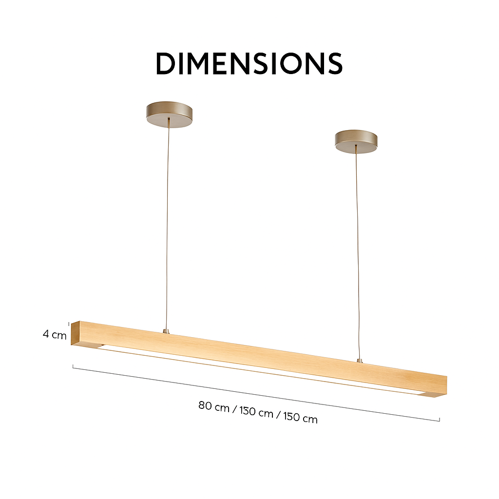Houten Hanglamp LED Rechthoek Modern 80cm 120cm 150cm Eetkamer Lamp Warm Licht Dimbaar Design Verlichting | Sulvida