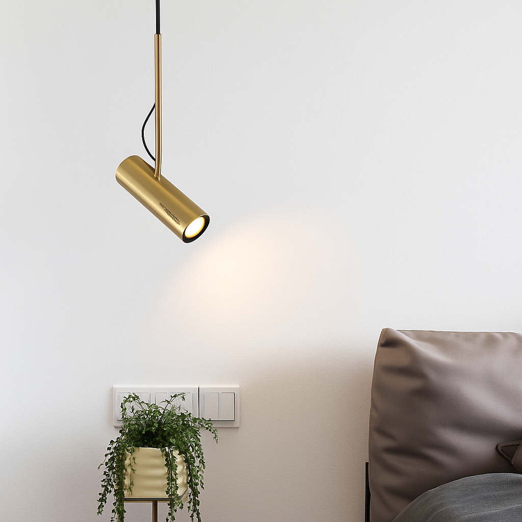 Hanglamp Verstelbaar Spotje Geborsteld Aluminium Goudkleurig Railspot Modern Design Eetkamer Woonkamer | Sulvida