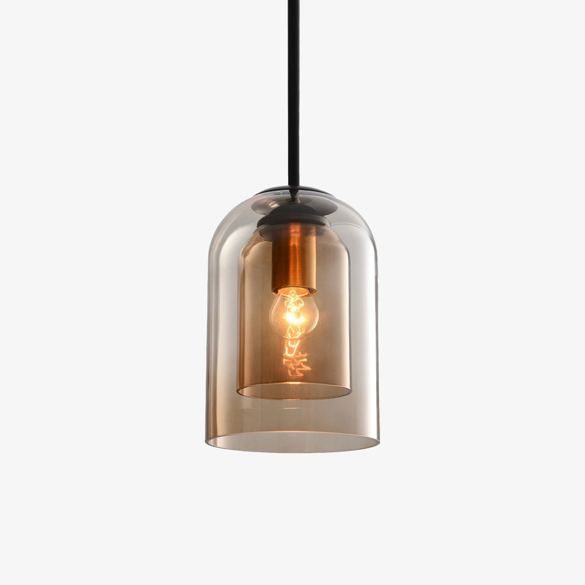 Hanglamp Dubbel Rookglas Ronde Buis Koper Afwerking Moderne Eetkamerlamp Eettafel Woonkamer Verlichting Design | Sulvida