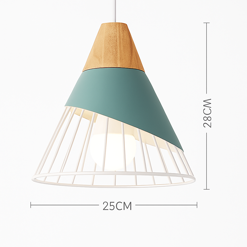 Scandinavische Hanglamp Hout & Metaal Ø19-25cm Kleurrijke Kegelkap Keukenlamp Eetkamerlamp Designverlichting | Sulvida