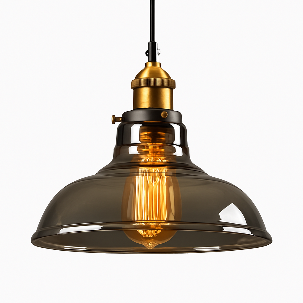 Rookglazen hanglamp vintage ijzer E27 fitting Ø15cm H100cm salon slaapkamer retro stijl plafondverlichting | Sulvida