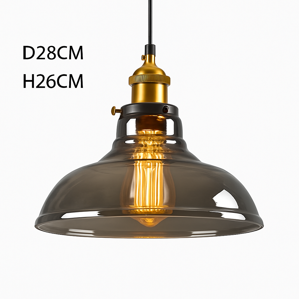 Rookglazen hanglamp vintage ijzer E27 fitting Ø15cm H100cm salon slaapkamer retro stijl plafondverlichting | Sulvida