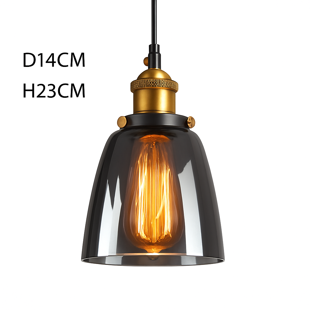 Rookglazen hanglamp vintage ijzer E27 fitting Ø15cm H100cm salon slaapkamer retro stijl plafondverlichting | Sulvida
