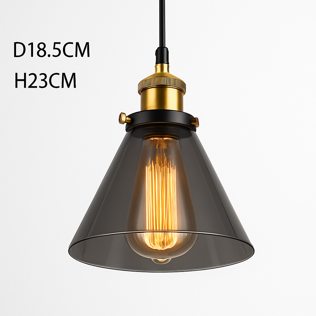 Rookglazen hanglamp vintage ijzer E27 fitting Ø15cm H100cm salon slaapkamer retro stijl plafondverlichting | Sulvida