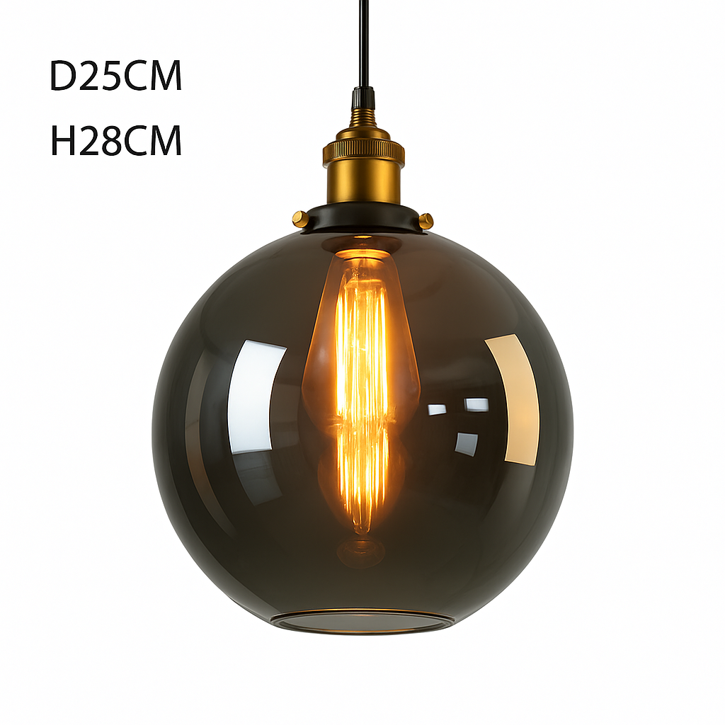Rookglazen hanglamp vintage ijzer E27 fitting Ø15cm H100cm salon slaapkamer retro stijl plafondverlichting | Sulvida